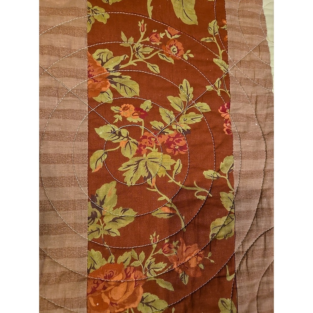 Vintage Double Wedding Ring Quilt Burgundy Red Floral 83 X 68 Handmade Embroider - Picture 7 of 12